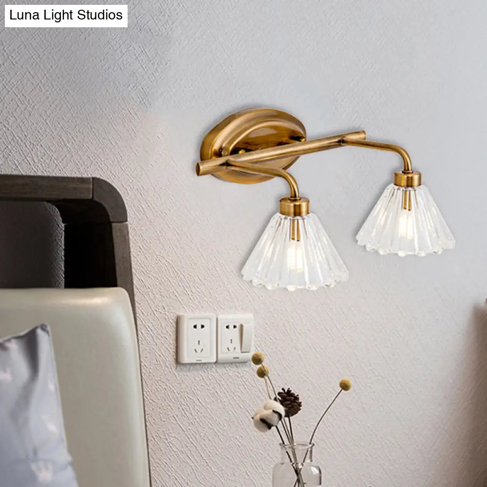 Glass Wall Lamp Cone with Brass Finish – Modern Design with LED Lighting for Bathroom and Toilet | Sansoti