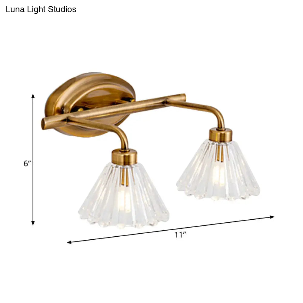 Glass Wall Lamp Cone with Brass Finish – Modern Design with LED Lighting for Bathroom and Toilet | Sansoti