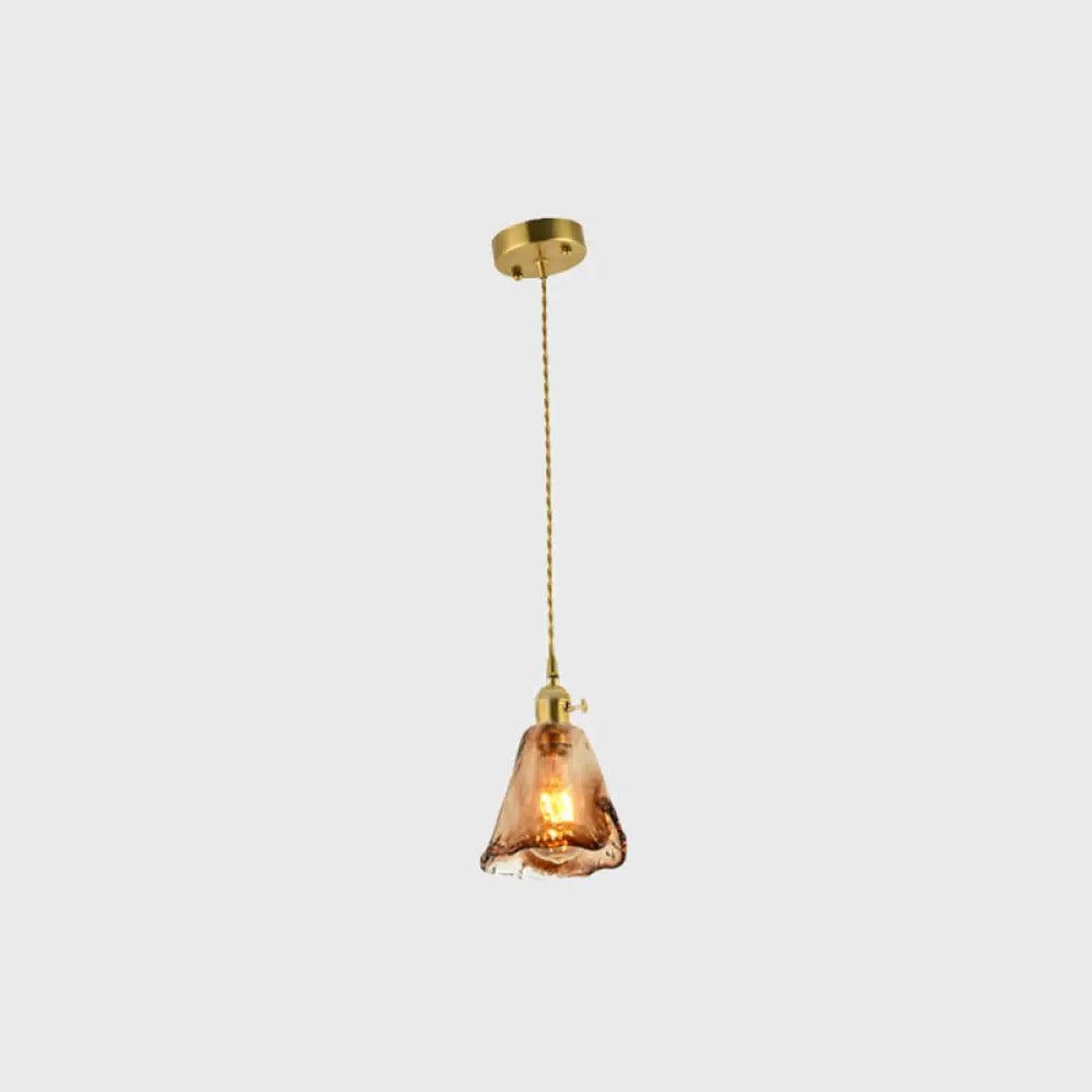 Vintage Hängeleuchte mit kegelförmigem Glasschirm – Messing/Kupfer-Gestell für Wohnzimmer & Esszimmer | Sansoti