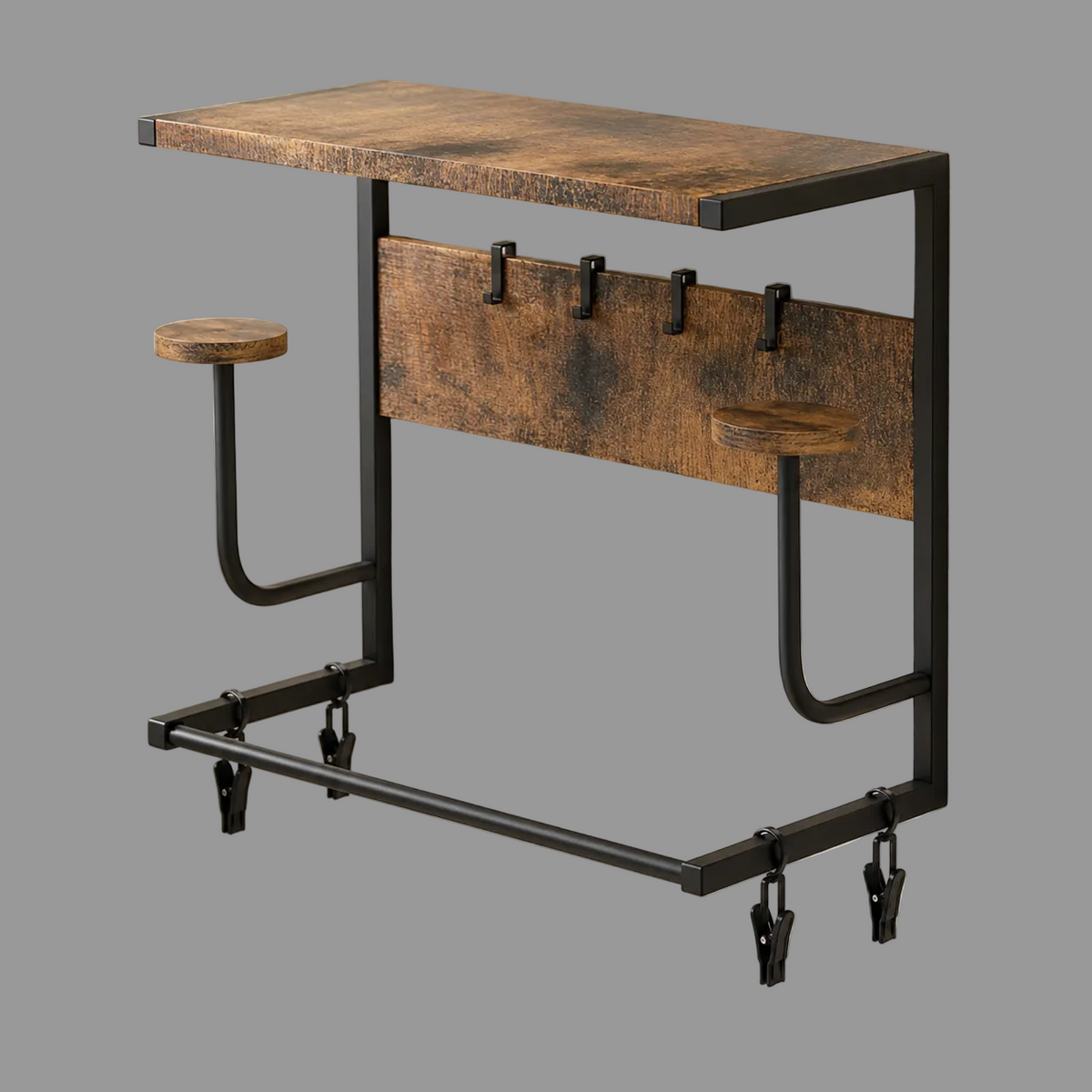 Wandkapstok Acaciahout met Opslagplank – 6 Stevige Metalen Haken – Industrieel Design voor Hal Woonkamer Gang | Sansoti