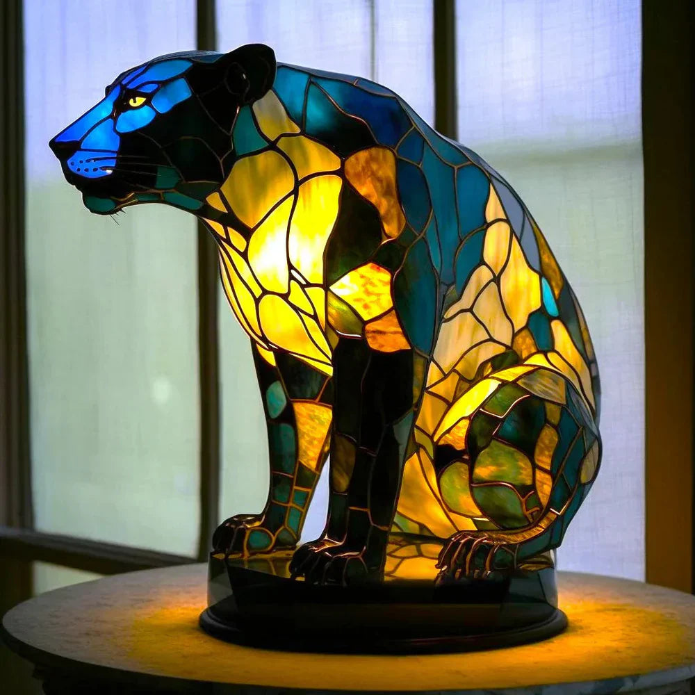 Decoratieve Tafellamp met Dierenprint Gebrandschilderd Glas Effect 15cm Warm Sfeerlicht voor Woonkamer Slaapkamer Nachtkastje | Sansoti