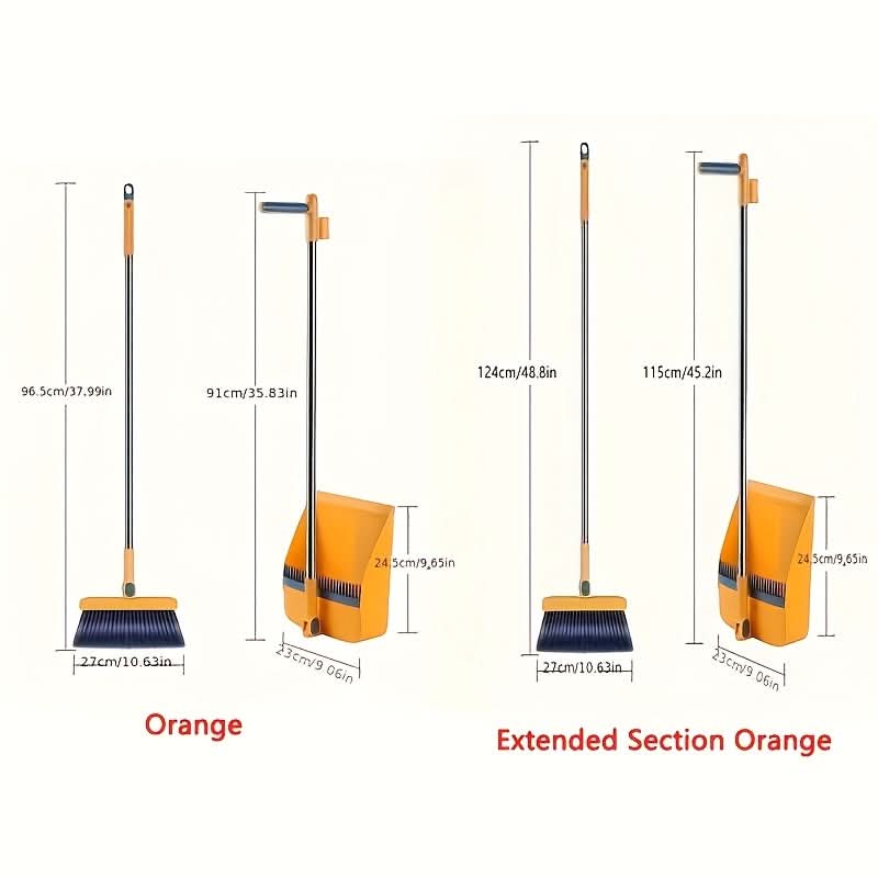 Bezem met Blik Set Lange Steel 124cm Ergonomisch Schoonmaakgereedschap Staand Opbergen voor Huishouden | Sansoti