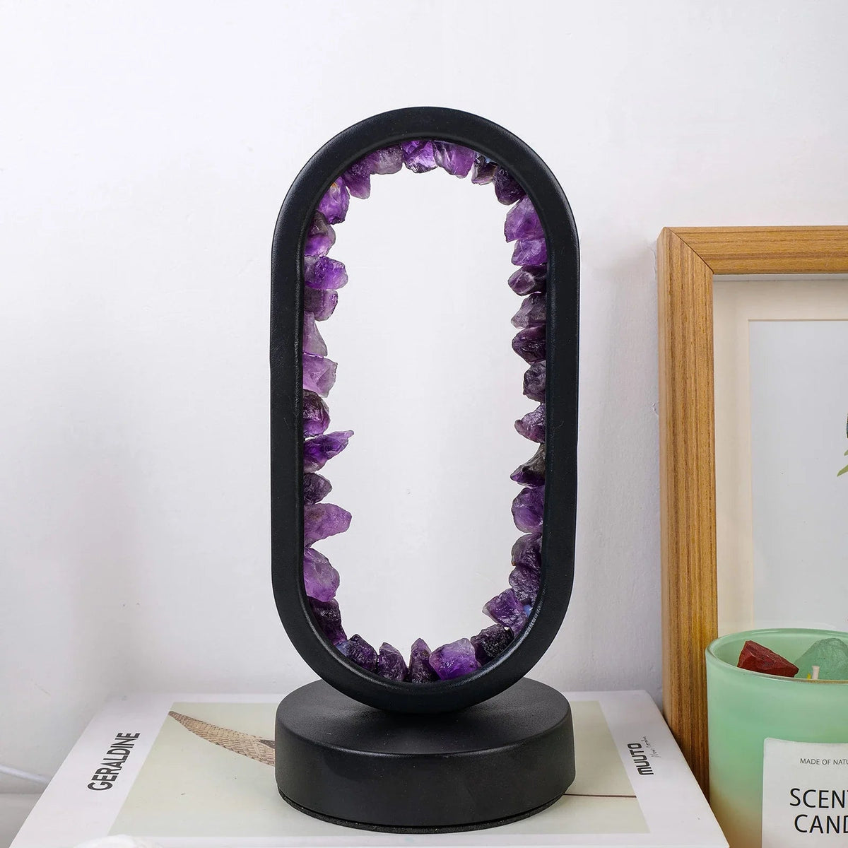 Handcrafted Amethyst Celestite Gemstone Lamp, Ambient Lighting for Relaxation, Meditation, Yoga, and the Bedroom | Sansoti