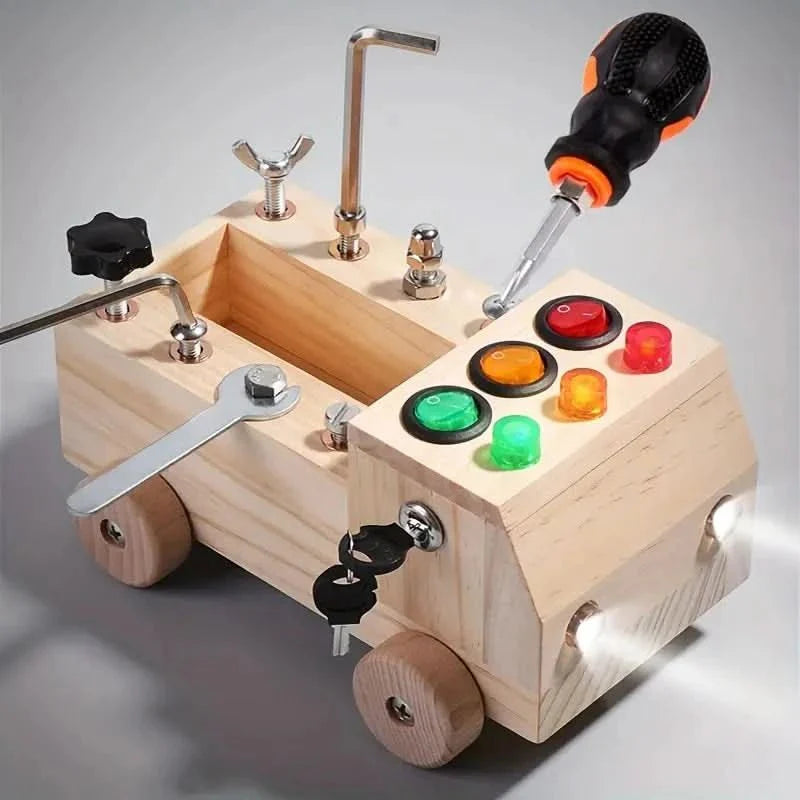 Busy Board Wood Montessori Fine Motor Skills Toddler Educational Toy LED | Sansoti