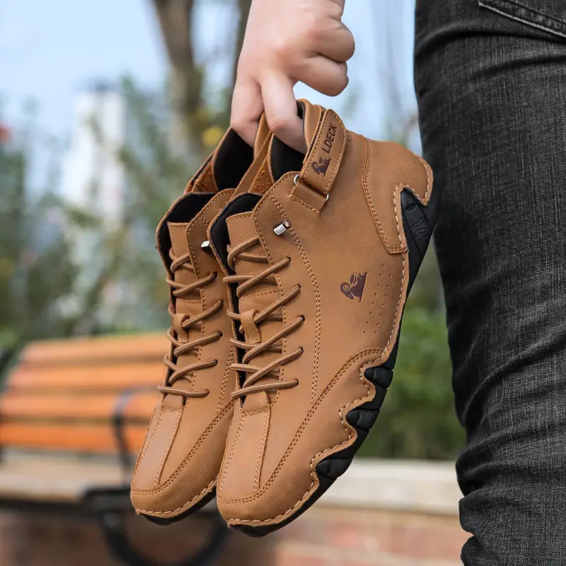 Waterproof Men's Boot Shoes with High Shaft and Elastic Closure Faux Leather Rugged Streetwear | Sansoti