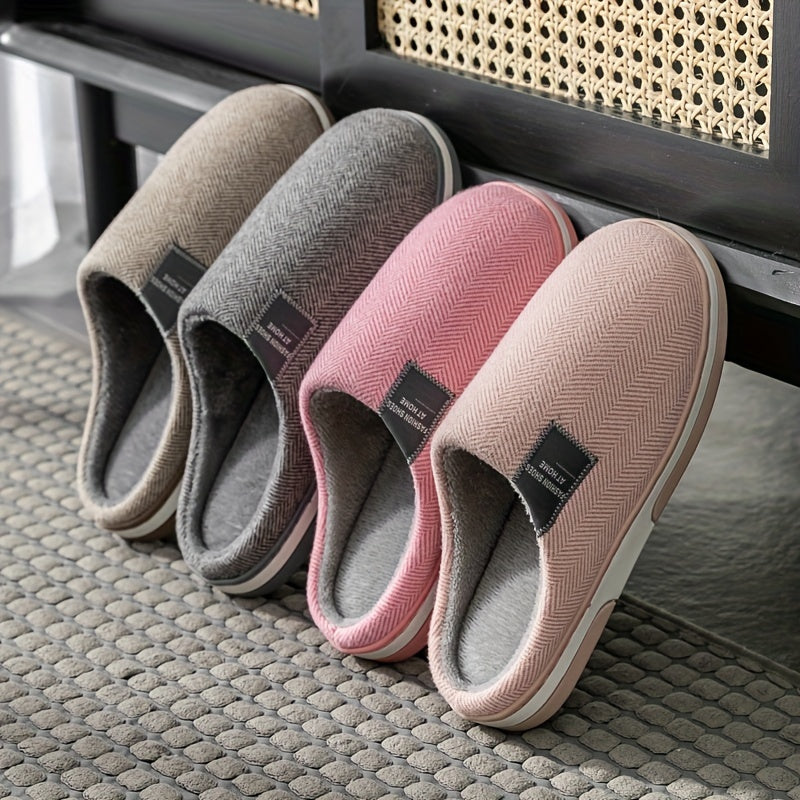 Heren Pantoffels met Visgraatpatroon Warme Pluche Voering Antislip Zool Comfortabel Thuisschoeisel Winter | Sansoti