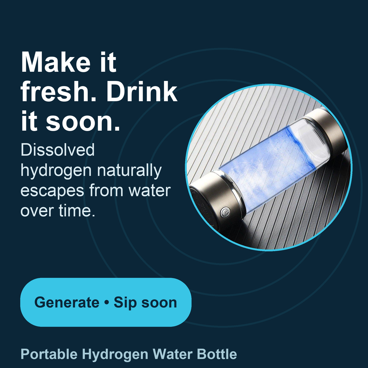 Bouteille d’eau hydrogénée portable de 420ml, rechargeable par USB-C, commande à un bouton, eau saine et hydratation en déplacement | Sansoti