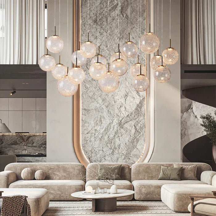 Modern Linear Chandelier with Glass Globes LED Lighting for Dining Room Living Room Dining Table Pendant Light | Sansoti