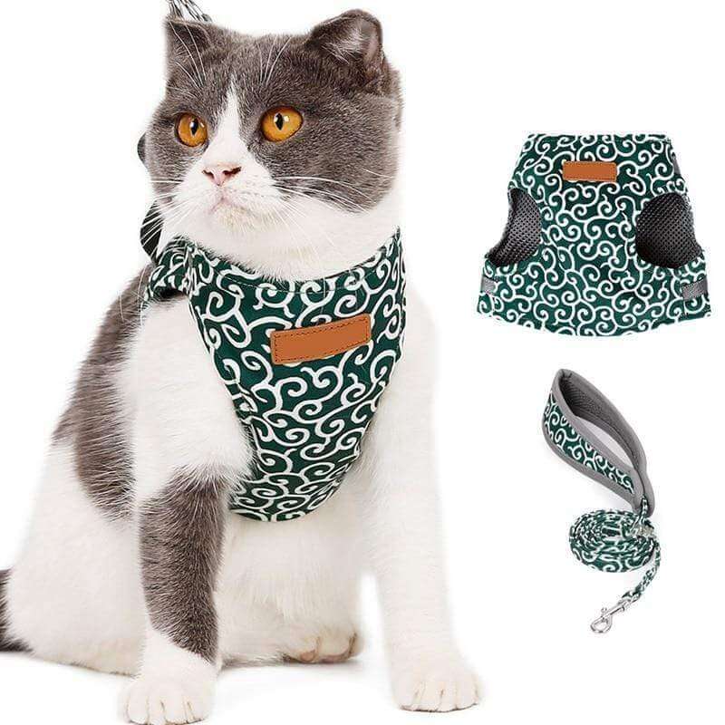 Cat Harness Set with Leash, Adjustable Mesh Vest, Outdoor Walking, XS S, Polyester, Comfortable and Safe Cat Harness | Sansoti