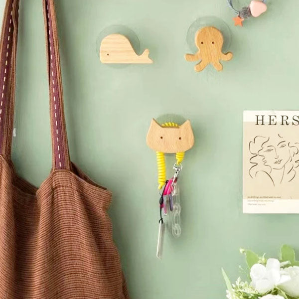 Crochets muraux en bois animaux autocollants, porte-manteaux pour chambre d'enfant, design scandinave, décoration murale | Sansoti