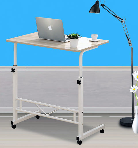 Tablette pour Ordinateur Portable Réglable sur Roulettes Blanc Acier Bois Hauteur Ajustable Table d'Appoint Canapé | Sansoti