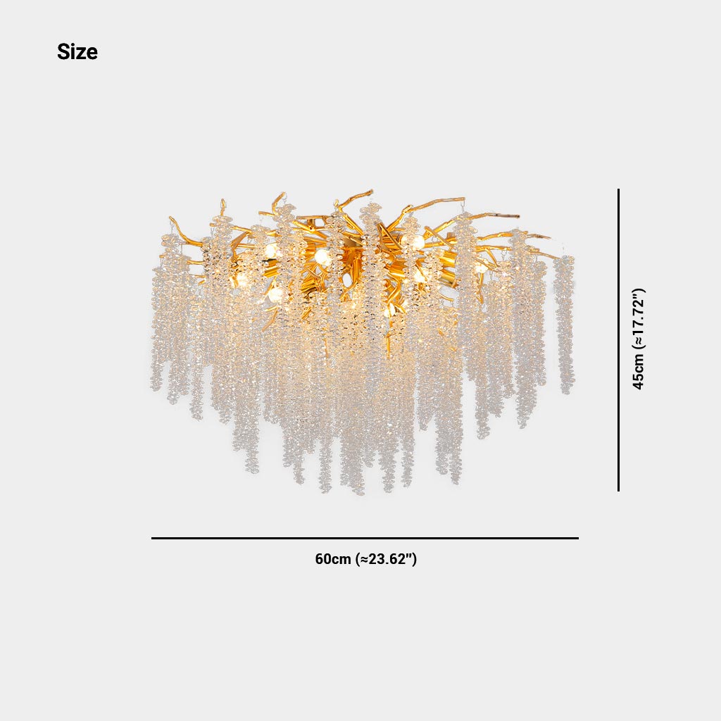 Kristallkronleuchter mit Weidenzweig-Design, Deckenlampe aus goldfarbenem Aluminium, LED, einstellbare Lichtfarbe, Esszimmer | Sansoti