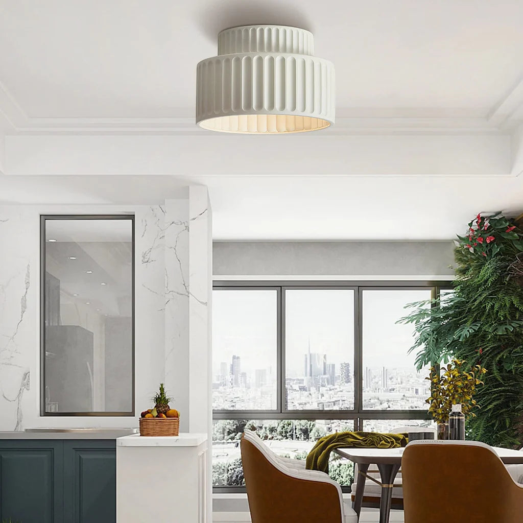 Ceiling Lamp Ribbed Resin E27 White Compact Modern Interior Living Room Kitchen Bedroom Retro Design Ceiling Light | Sansoti