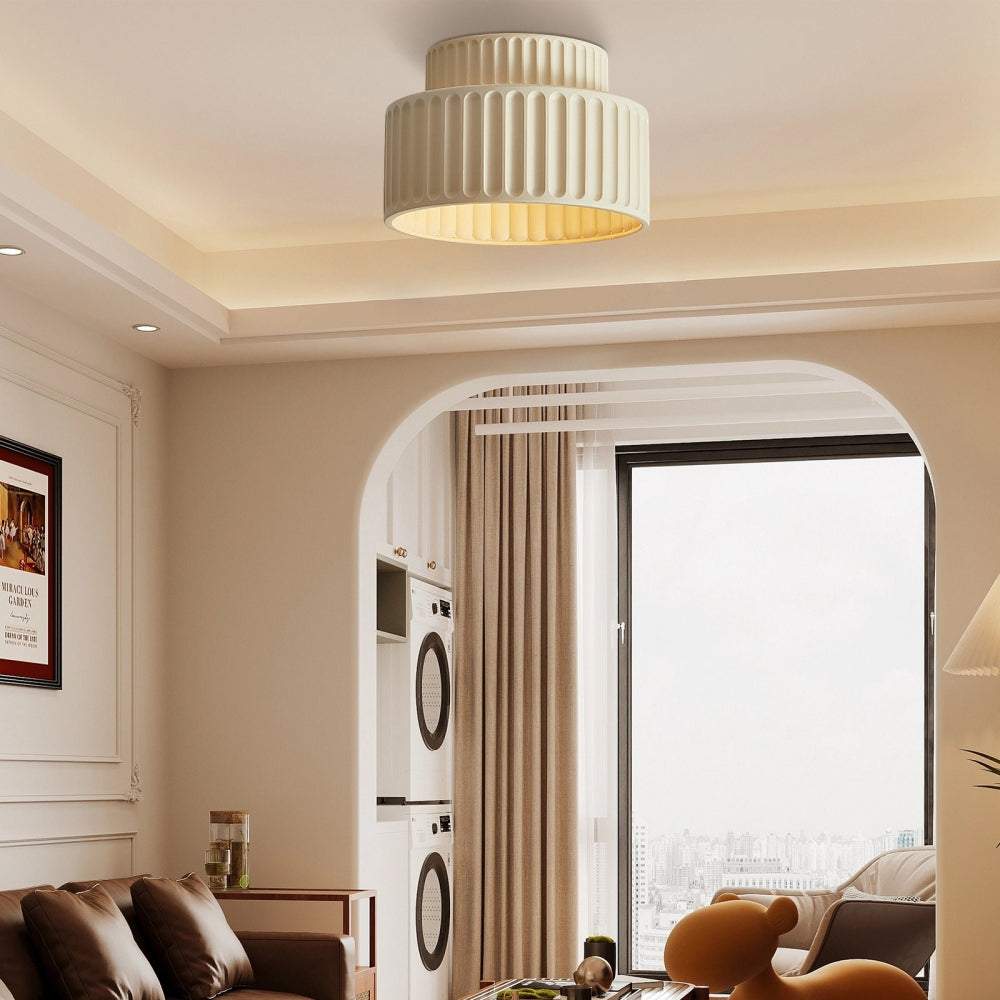 Ceiling Lamp Ribbed Resin E27 White Compact Modern Interior Living Room Kitchen Bedroom Retro Design Ceiling Light | Sansoti