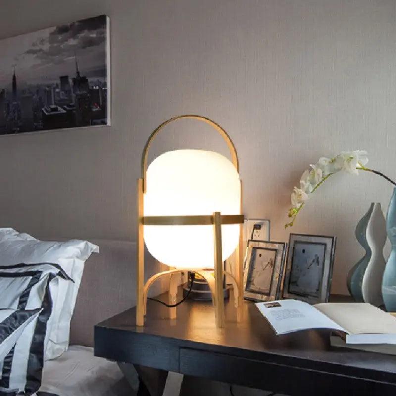 Lampa stołowa, drewno i szkło opalowe, naturalna, 3 rozmiary, salon, sypialnia, oświetlenie nastrojowe, lampa stojąca, Japandi, styl skandynawski | Sansoti