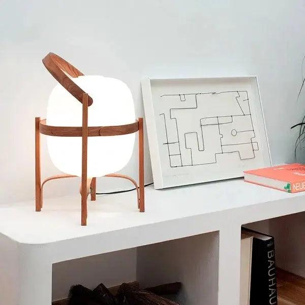 Lampa stołowa, drewno i szkło opalowe, naturalna, 3 rozmiary, salon, sypialnia, oświetlenie nastrojowe, lampa stojąca, Japandi, styl skandynawski | Sansoti