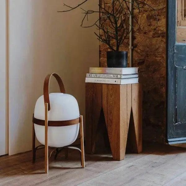 Lampa stołowa, drewno i szkło opalowe, naturalna, 3 rozmiary, salon, sypialnia, oświetlenie nastrojowe, lampa stojąca, Japandi, styl skandynawski | Sansoti