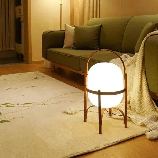 Lampa stołowa, drewno i szkło opalowe, naturalna, 3 rozmiary, salon, sypialnia, oświetlenie nastrojowe, lampa stojąca, Japandi, styl skandynawski | Sansoti
