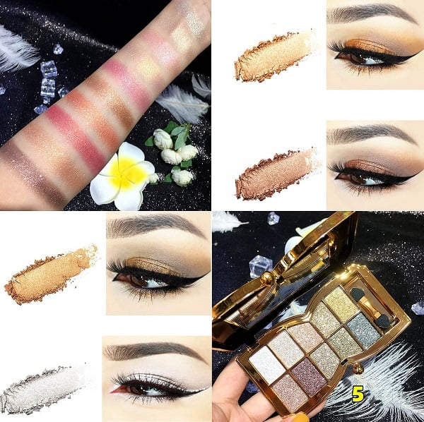 10-Color Glitter Eyeshadow Palette – High-Gloss Shimmer Powder Makeup for Glamorous Eye Makeup – Intense Pigmentation | Sansoti