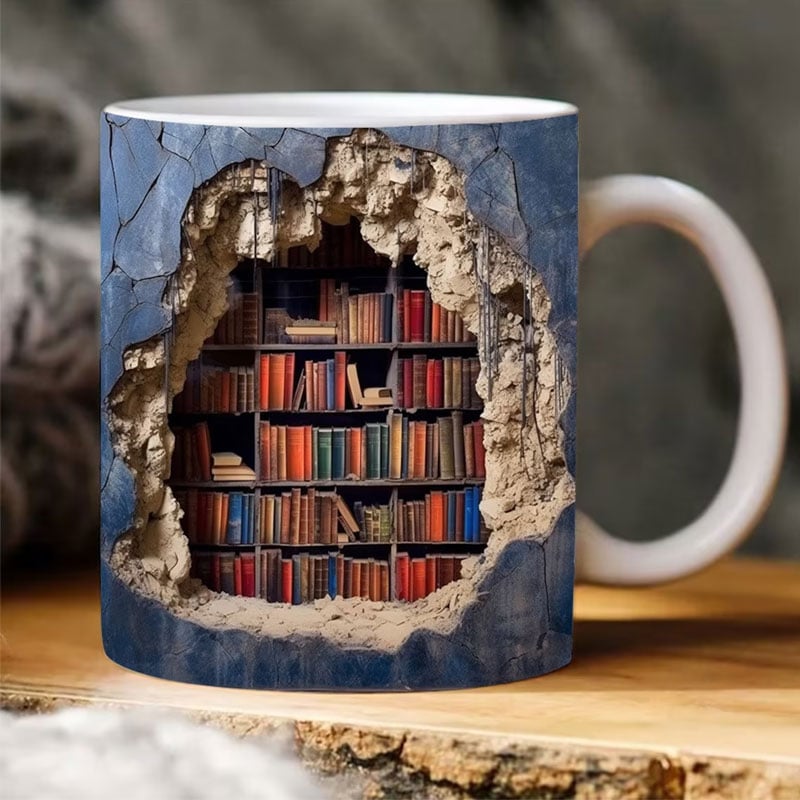 Ceramic Bookshelf Mug 3D Design 350ml Coffee Cup Literature Lovers Gift for Kitchen and Living Room | Sansoti