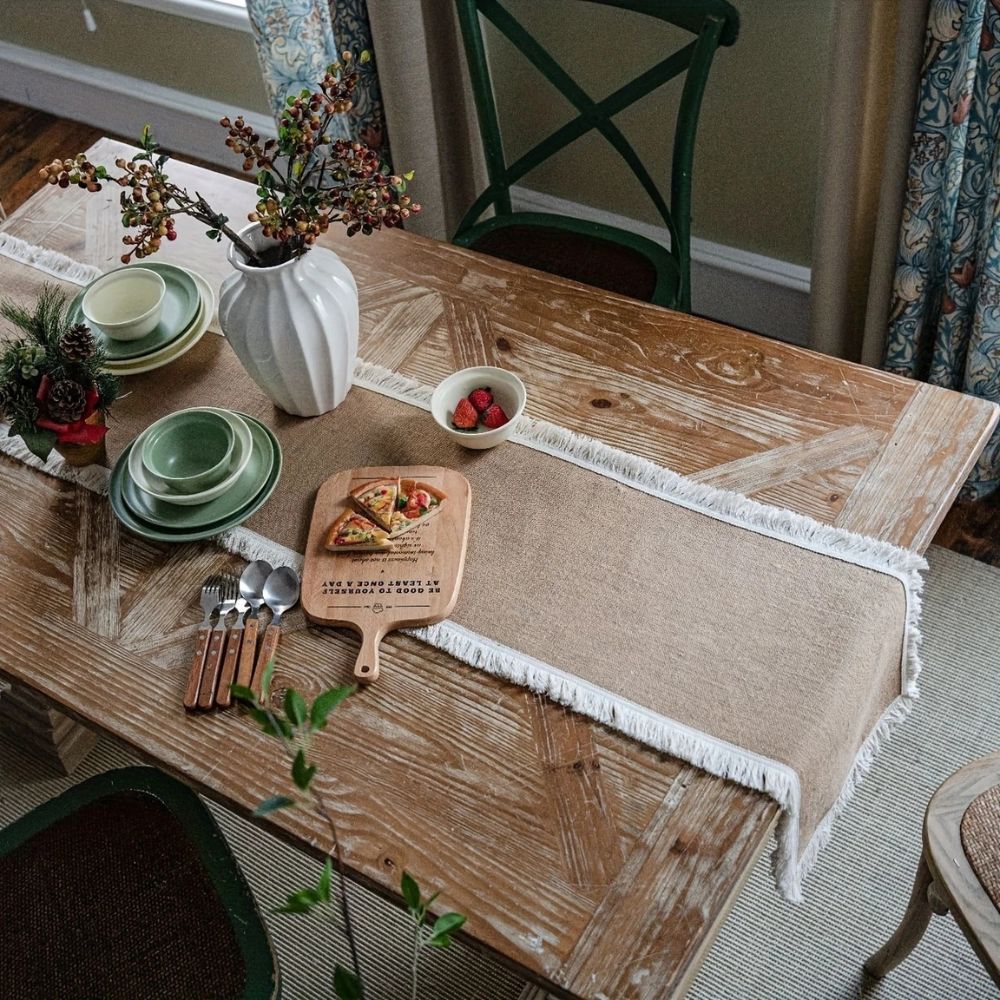 Table runner jute 30x180 cm beige dining table decoration rustic boho table linen table styling interior | Sansoti