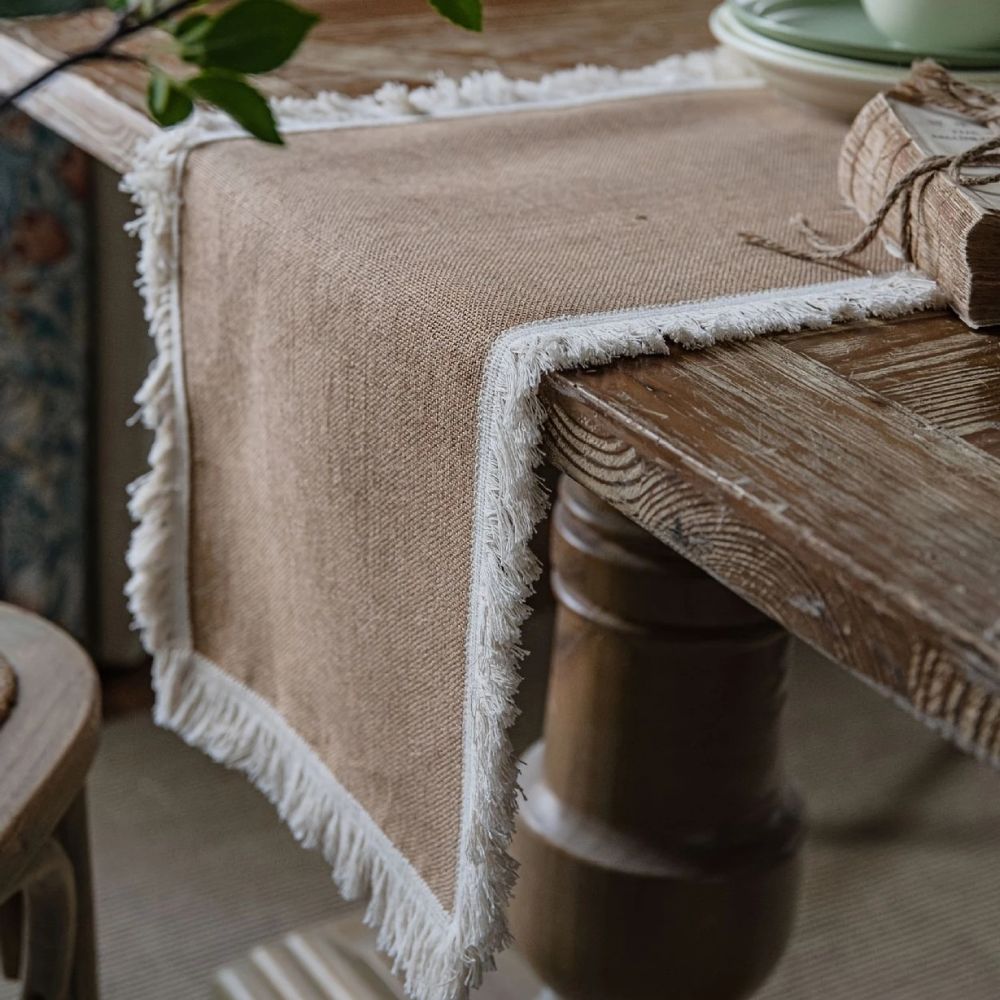 Table runner jute 30x180 cm beige dining table decoration rustic boho table linen table styling interior | Sansoti