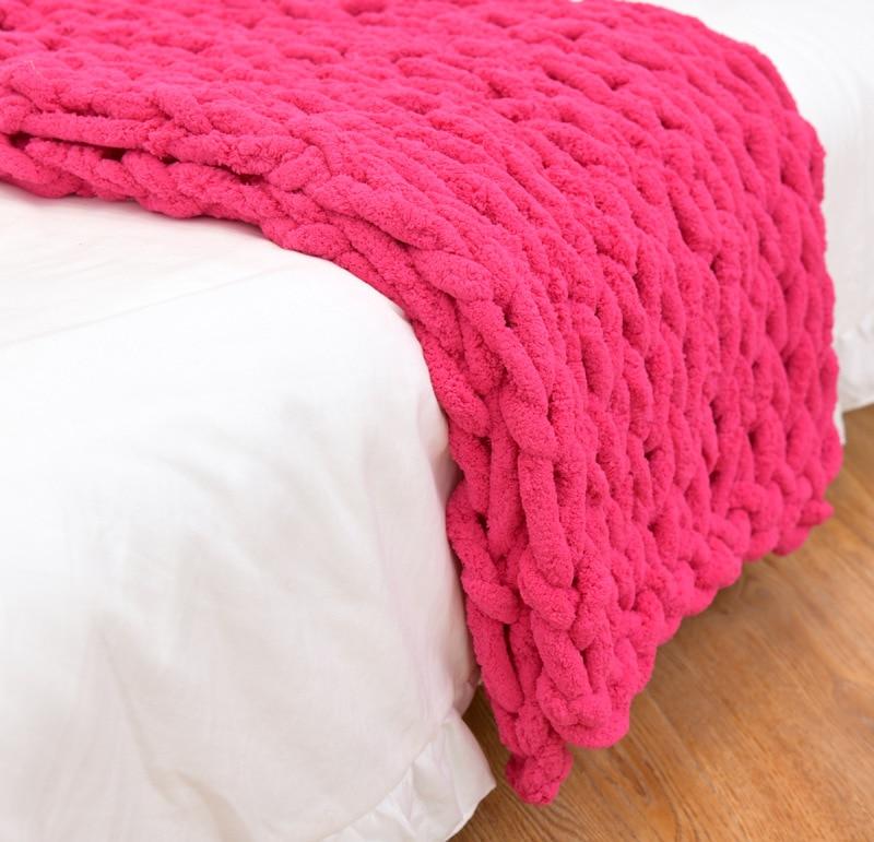Chenille Knitted Throw Chunky Knit Thick Cable Texture Fleece Blanket Soft Home Throw Sofa Bed Decorative | Sansoti