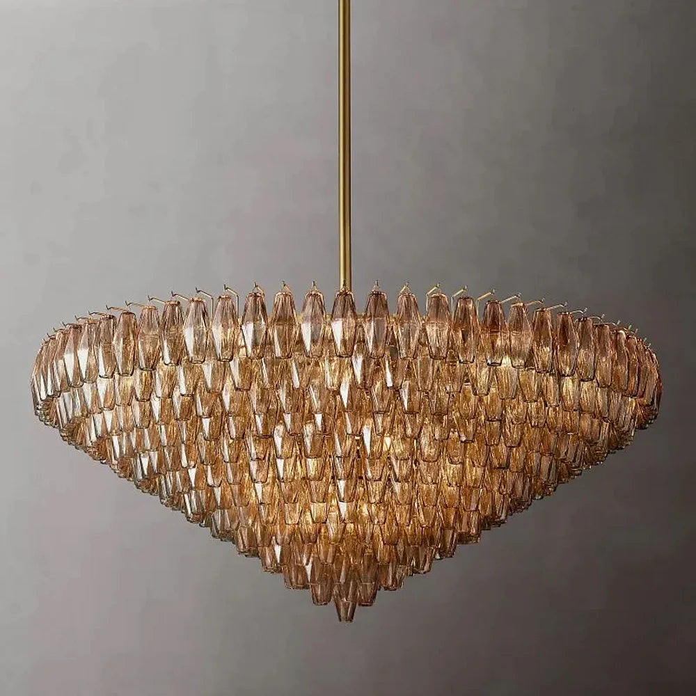 Lustre en verre rond verre superposé prisme E12 laiton noir nickel salle à manger luxe | Sansoti