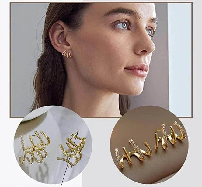 Elegante Oorbellen met Vier Klauwen Design Goud Zilver | Sansoti