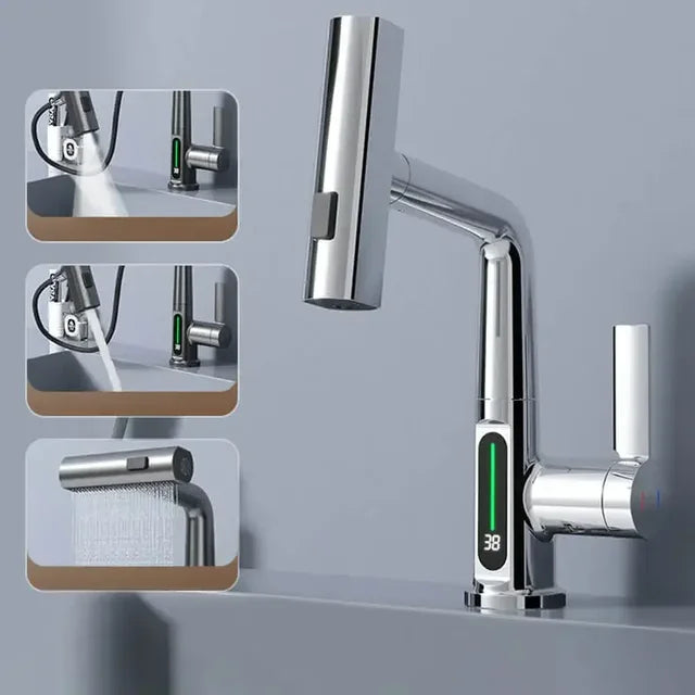 Keukenkraan Digitaal Display Temperatuurregeling Uittrekbaar RVS Messing Modern Keuken | Sansoti