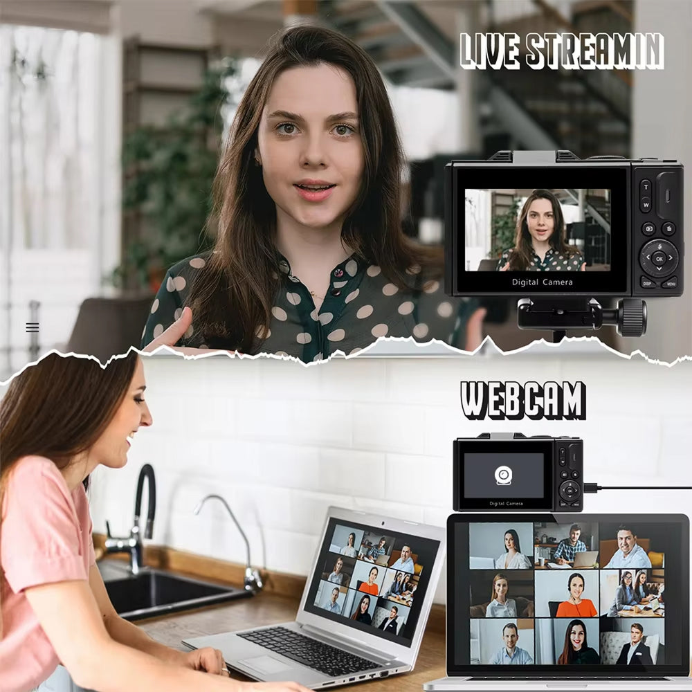 Digitale Vlog-Kamera 4K Ultra HD 48MP 18X Zoom mit drehbarem Bildschirm und WLAN für Content-Erstellung und Videografie | Sansoti