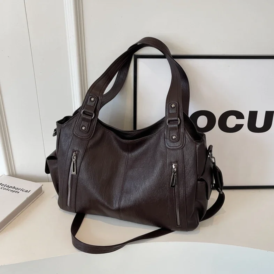Dames Schoudertas met Ruim Interieur Zakken Cognac Zwart Espresso Werk Laptop Casual Reizen Dagelijks | Sansoti