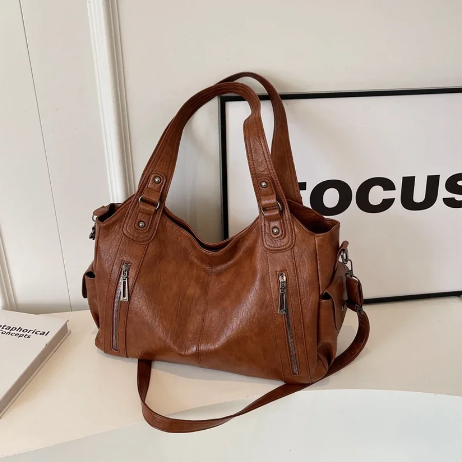 Dames Schoudertas met Ruim Interieur Zakken Cognac Zwart Espresso Werk Laptop Casual Reizen Dagelijks | Sansoti