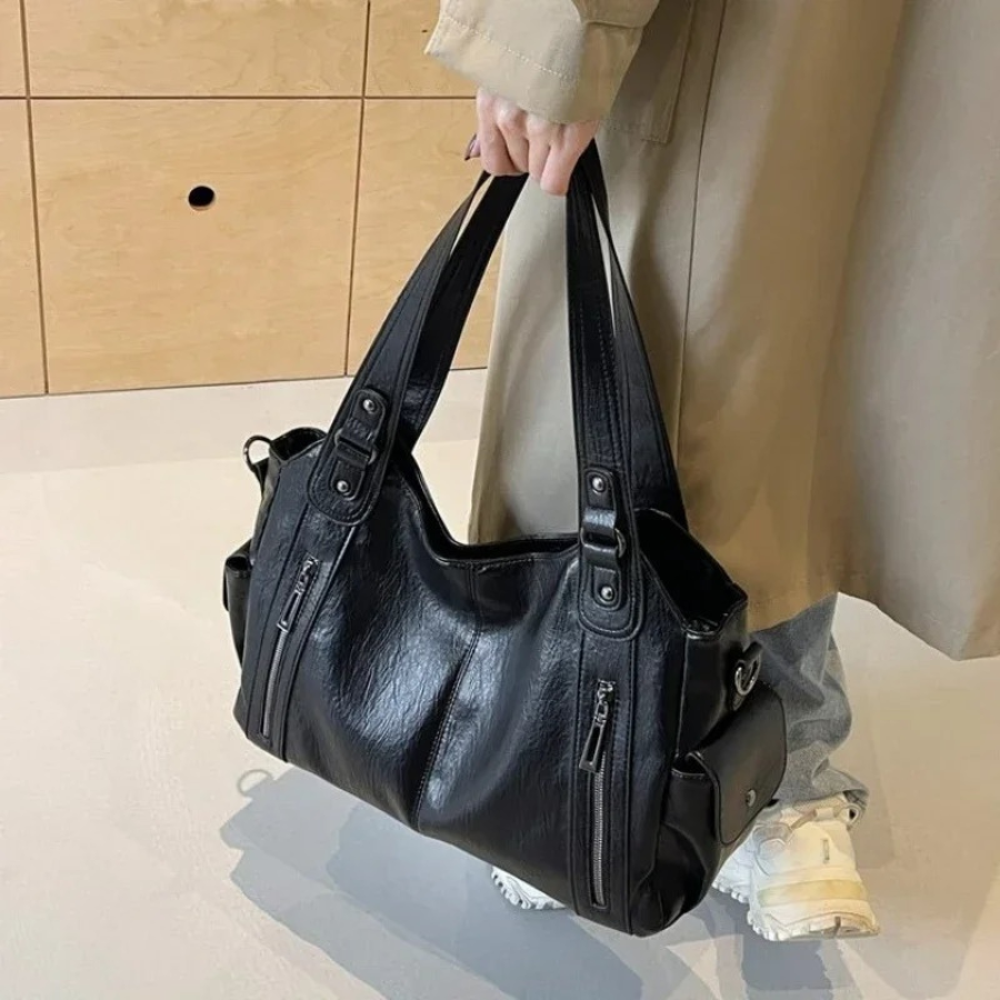 Dames Schoudertas met Ruim Interieur Zakken Cognac Zwart Espresso Werk Laptop Casual Reizen Dagelijks | Sansoti