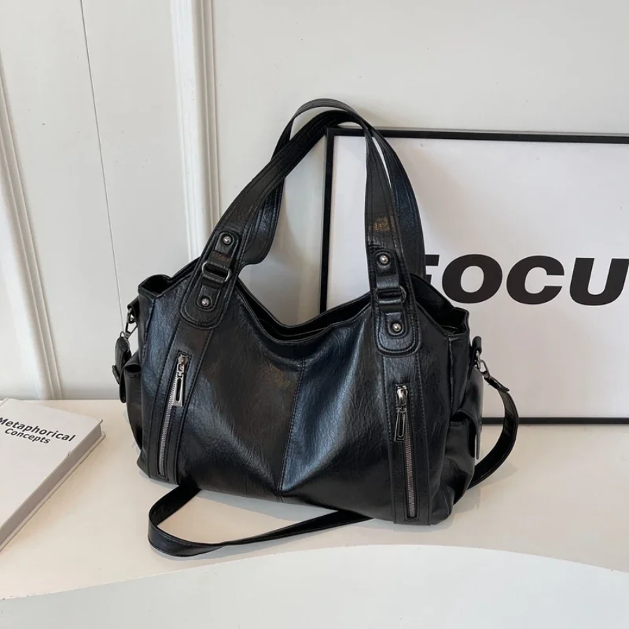 Dames Schoudertas met Ruim Interieur Zakken Cognac Zwart Espresso Werk Laptop Casual Reizen Dagelijks | Sansoti