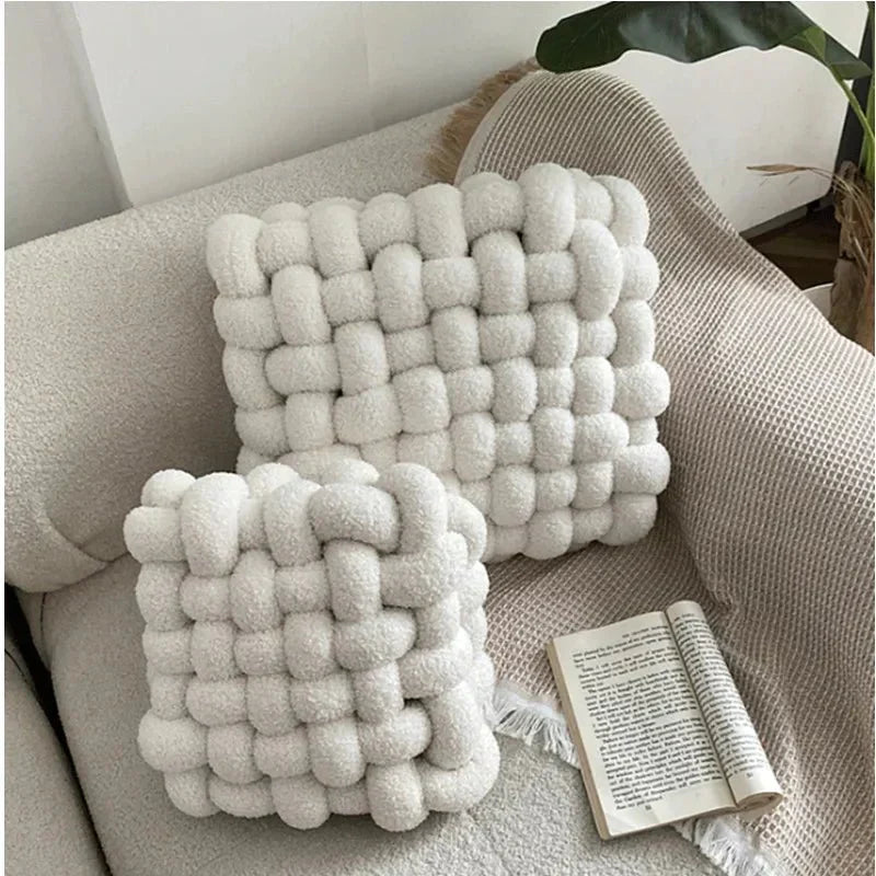 Geknoopt Sierkussen Zacht Pluche Katoen | Decoratief Zitkussen Scandinavisch Design Woonkamer Slaapkamer | Sansoti