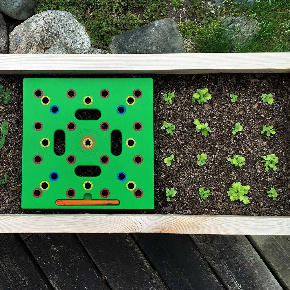 Aussaat-Schablone für Gemüsegarten – Pflanzabstandshilfe für Gemüse & Kräuter – 30x30 cm Aussaat-Schablone mit Anleitung | Sansoti