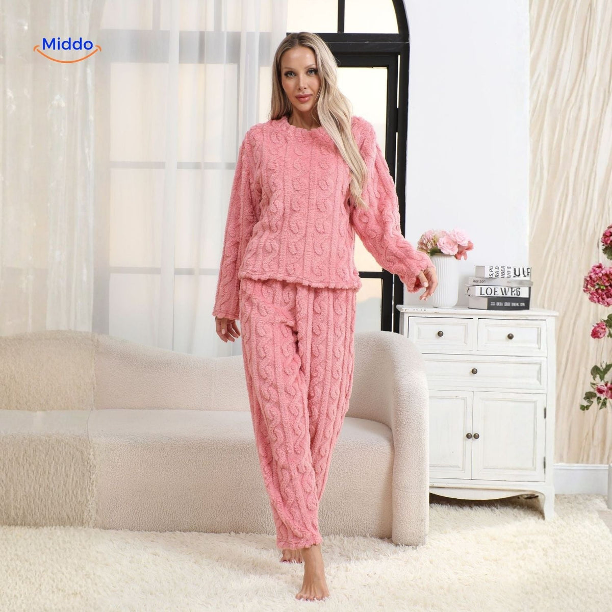 Women's Fleece Pyjama Set Winter Soft Loungewear Top & Trousers Warm Nightwear Comfortable Relaxation at Home | Sansoti