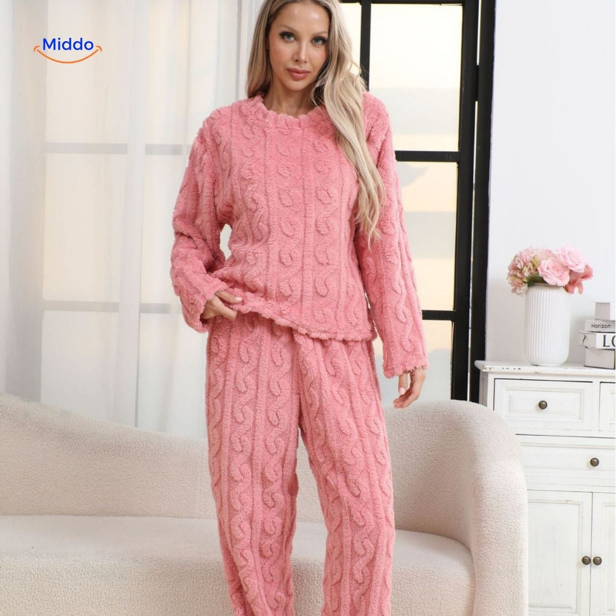Women's Fleece Pyjama Set Winter Soft Loungewear Top & Trousers Warm Nightwear Comfortable Relaxation at Home | Sansoti