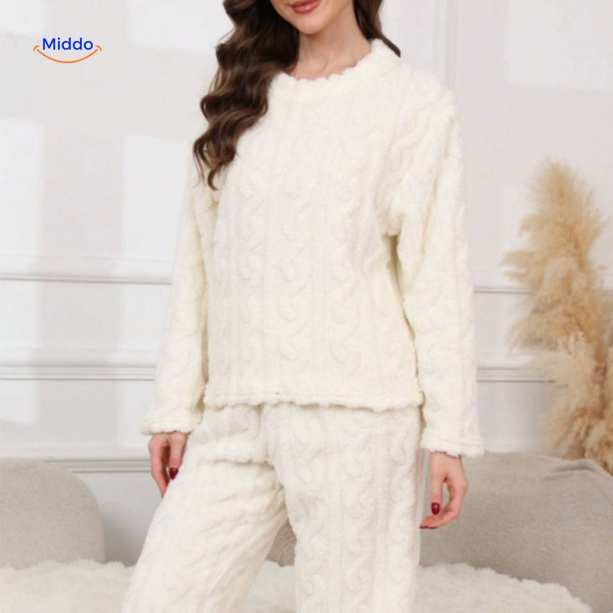 Women's Fleece Pyjama Set Winter Soft Loungewear Top & Trousers Warm Nightwear Comfortable Relaxation at Home | Sansoti