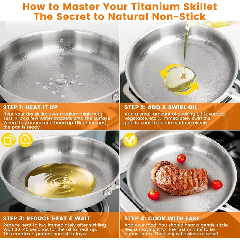 Titanium Frying Pan with Hammered Surface, Glass Lid, 26-30cm, Induction, Non-Stick Coating, Cookware, Sauté Pan | Sansoti