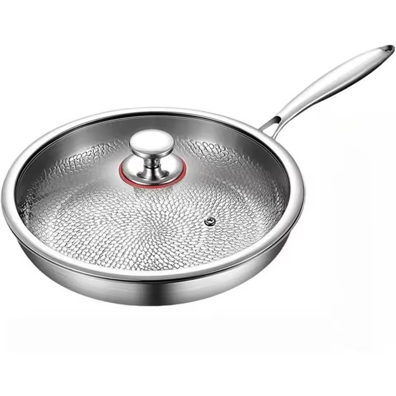 Titanium Frying Pan with Hammered Surface, Glass Lid, 26-30cm, Induction, Non-Stick Coating, Cookware, Sauté Pan | Sansoti