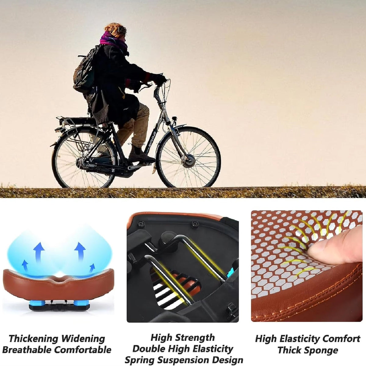 Nose-Free Bicycle Saddle with Shock Absorption Widened Seating Comfort for Long Rides Touring Bikes Ergonomic Comfort | Sansoti
