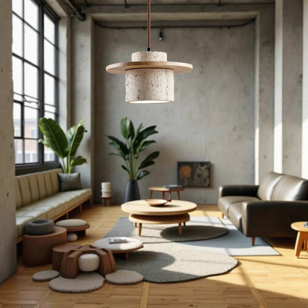 Hängeleuchte aus Travertinstein, 25 cm, LED, E27, verstellbares 170-cm-Kabel, natürliche Stimmungsbeleuchtung, Wohnzimmer | Sansoti