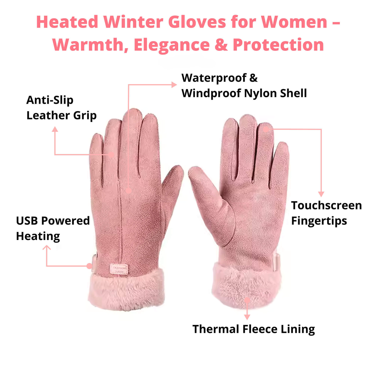 Verwarmde Handschoenen voor Dames — Thermische Waterafstotende Winterhandschoenen met Touchscreen — Oplaadbaar USB Design | Sansoti