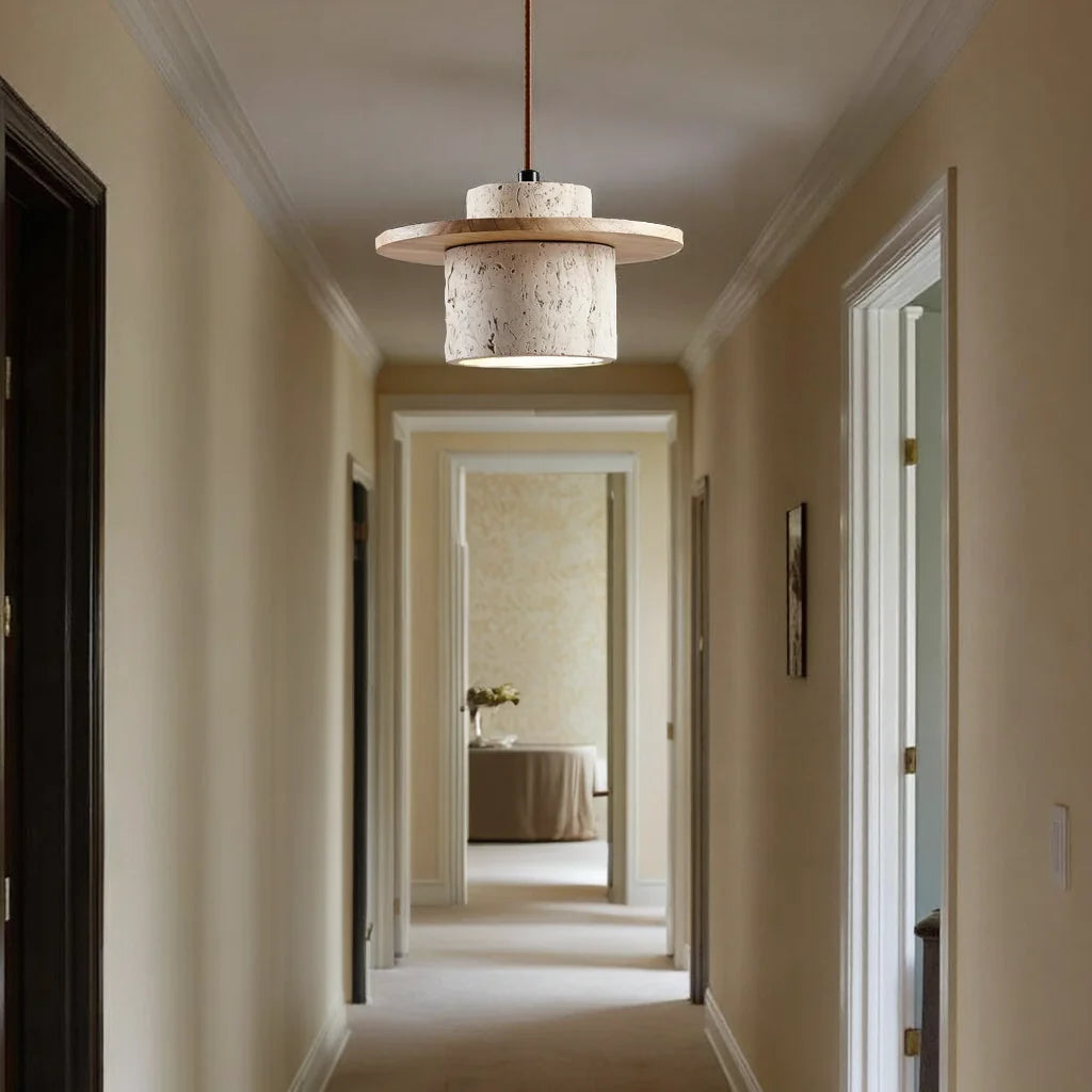 Hängeleuchte aus Travertinstein, 25 cm, LED, E27, verstellbares 170-cm-Kabel, natürliche Stimmungsbeleuchtung, Wohnzimmer | Sansoti