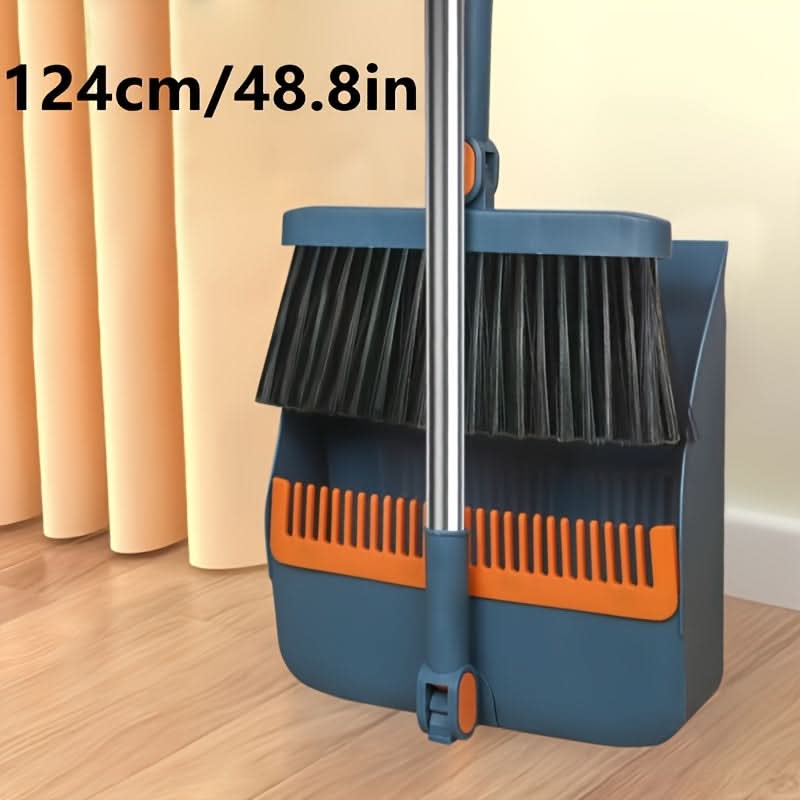 Bezem met Blik Set Lange Steel 124cm Ergonomisch Schoonmaakgereedschap Staand Opbergen voor Huishouden | Sansoti