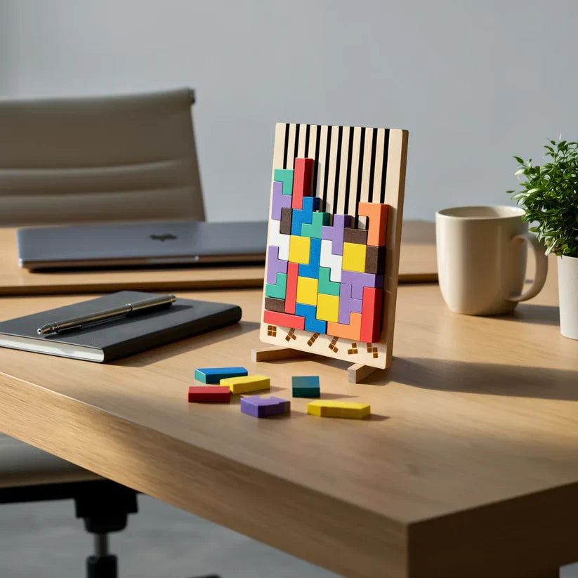 Holz Tetris Puzzle 31,5x19,8cm Ökofarben Schreibtisch Blockpuzzle Tangram Gehirnjogging Erwachsene Kinder Büro Geschenk Spielzeug | Sansoti