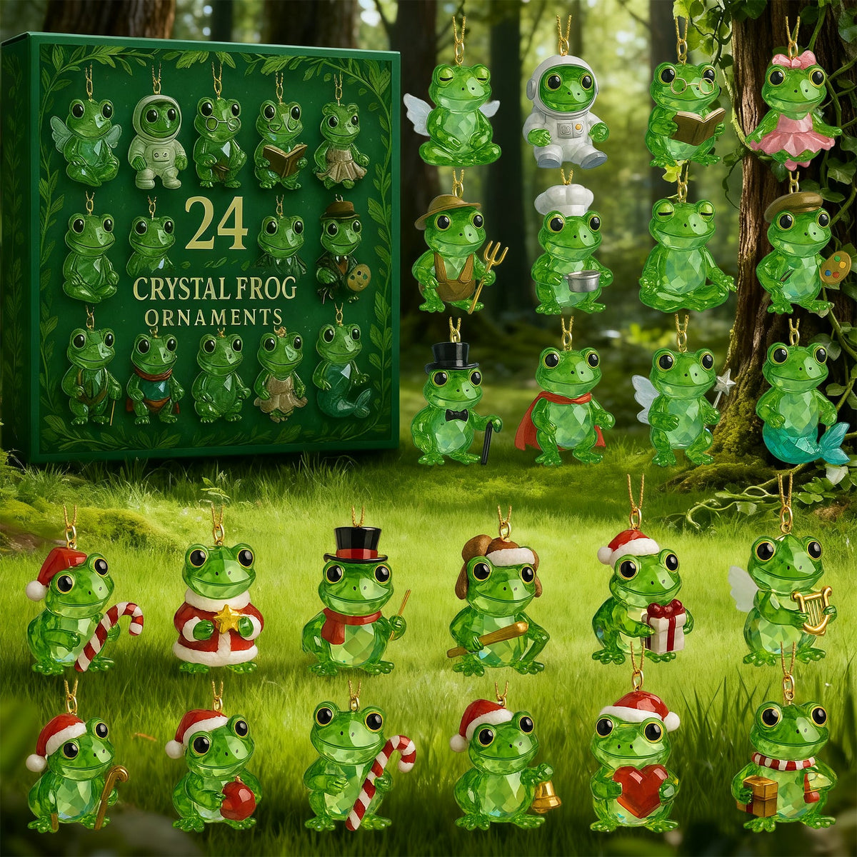 Adventskalender Kikker Kristal met 24 Decoratieve Beeldjes voor Natuurliefhebbers Uniek Kerstcadeau Woonkamer | Sansoti