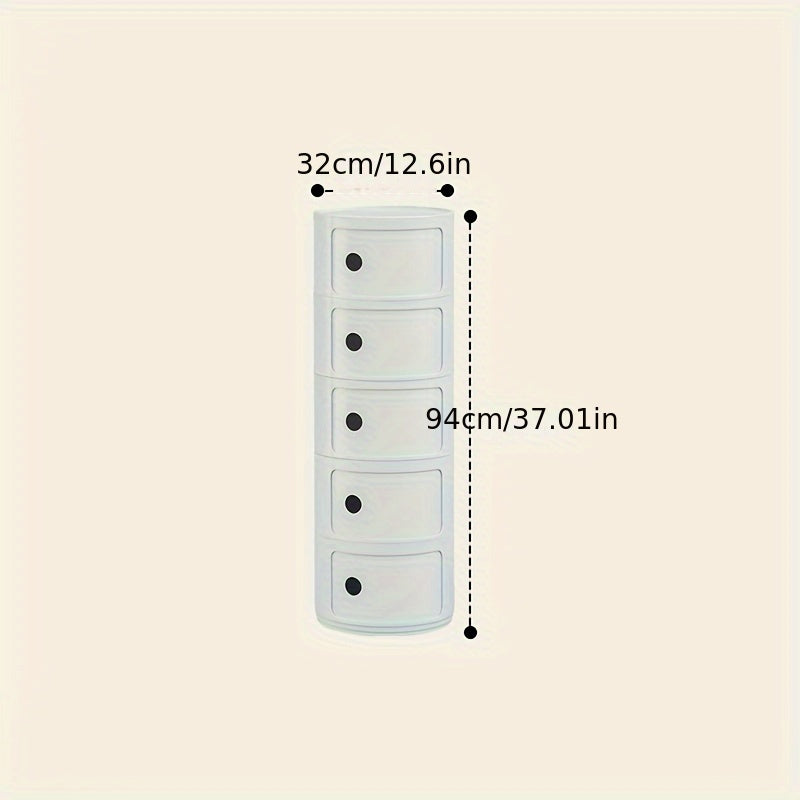 Round Multi-Tier Storage Cabinet White Bedside Table Plastic Stackable Modular Small Cabinet Bedroom Side Table | Sansoti